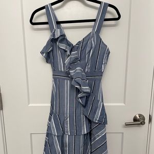 Sandro Blue Striped Ruffle Dress